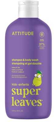 ATTITUDE Shampoo and Body Wash for Kids, EWG Verified Hair and Body Cleanser, Dermatologically Tested Soap, Plant and Mineral Based Bath Products, Vegan, Vanilla and Pear, 473 mL