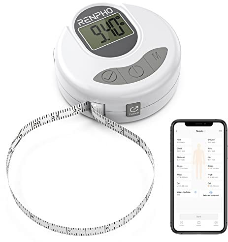 Smart Körperumfangmaßband, RENPHO Intelligentes Digitales Bluetooth-Maßband für Körpermessung, Gewichtsverlust, Muskelaufbau, Bodybuilding, Einziehbar, Automatische Messung von Körperteilumfängen