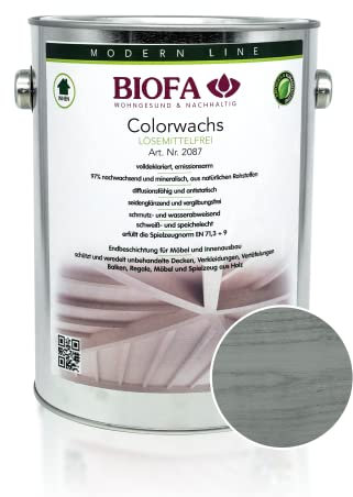 BIOFA Colorwachs lösemittelfrei farbig natürliche Holz-Wachs-Lasur mit Carnaubawachs für Holzdecken, Möbel, Spielzeug Grau 2,5L
