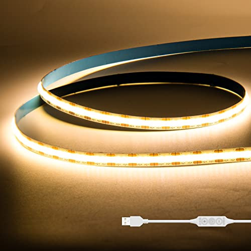 GINGSOW USB COB LED Streifen 5V Warmweiss 2700K 1M,320LEDs Dimmbar COB LED Strip Lights CRI80+ TV Hintergrundbeleuchtung,Flexibel LED Band Unterbodenleuchte für Küche,Zuhause DIY Beleuchtung
