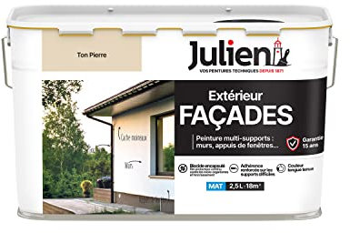 Julien Peinture pour Façades Multi-Supports en phase Aqueuse - Murs extérieurs, appuis de fenêtres, soubassement, gouttières - Ton Pierre 2,5 L