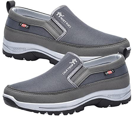 Odavom Zapatillas ortopédicas de viaje transpirables, ligeras, sin cordones, para hombre, zapatillas ortopédicas para caminar de estilo vintage para mayor amortiguación y alivio del pie, gris, 40 EU