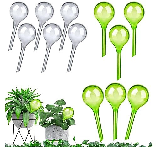 Lot de 12 boules d'arrosage pour plantes Grandes boules d'arrosage pour plantes Système d'arrosage automatique pour plantes en pot Boules d'arrosage en PVC à arrosage automatique - Vert et transparent