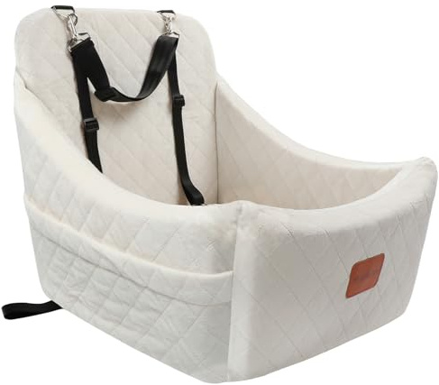 WOOAIDAGG Dog Car Seat for Medium Sized Dog,Pet Travel Car Bed with Seat Belt Channle,Fully Detachable and Washable Car Dog Seat with Adjustable Straps,3 Straps Easy to Install (Beige)