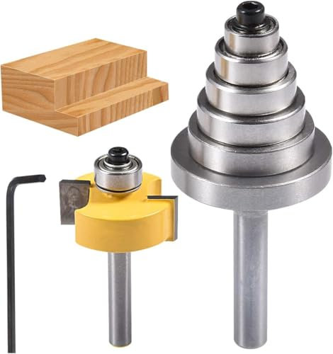 HOHXEN Rabbet Router Bit con 6 Cuscinetti Regolabili Set,Fresa per Scanalature al Carburo Cementato,per la Lavorazione del Legno e Strumenti Fai-da-te[Dia del gambo: 6,35mm(1/4'')]
