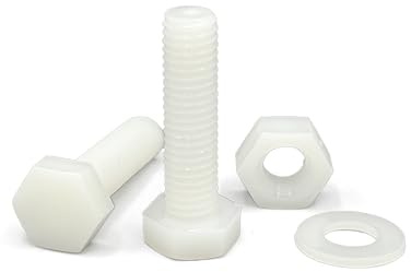 NOLDAR | Nylon sexkantsskruvar – inkluderar 20 skruvar med 20 muttrar och 20 brickor (60 st) av plast – hel gänga-M4 x 30 mm