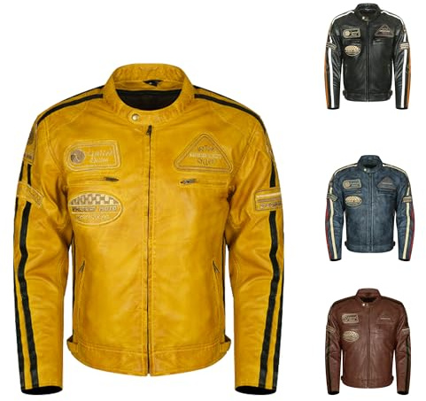 Generico Giubbotto Moto Uomo in Pelle di Agnello – Stile Café Racer & Custom Harley | Vintage Cerato a Mano con Protezioni CE