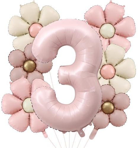 DazzJoy Geburtstagsdeko 3 Jahre Mädchen mit Gänseblümchen Folienballon, Luftballons Deko 3. Geburtstag Mädchen, Luftballon 3 Jahre Junge, Helium Ballon 3 Geburtstag für Kindergeburtstag Deko