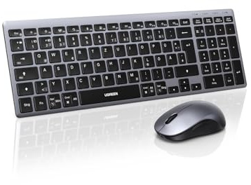 UGREEN Bluetooth Tastatur Maus Set kabellos (Bluetooth+2.4G), Wiederaufladbare Scherentastatur mit Maus 4000 DPI, Ultraslim Tastatur und Funkmaus für Windows/macOS/Linux/Android-QWERTZ Layout