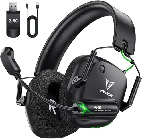 Vakedy Wireless Gaming Headset, 2.4GHz USB & Bluetooth Gaming Headphones with Mic, Ultra-Light, 50mm Drivers, Low Latency, 50Hr Battery Gamer Headset for PC, PS5, PS4, Mac, Switch (Black)