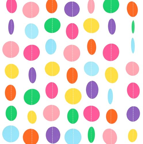 Runde Papier Girlande Deko,16 Meter Kreis Punkte Hängend Regenbogengirlande,Geburtstagsparty Dekoration,Girlanden Fasching,Bunte Dekoration für Karneval Deko