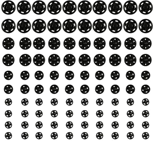 Wellrun 100pcs Black Plastic Snap Fastener,Sew-on Press Studs,Round Button for Sewing Clothes,Bags,Pants,DIY Craft Projects(7/12/15/21 mm)