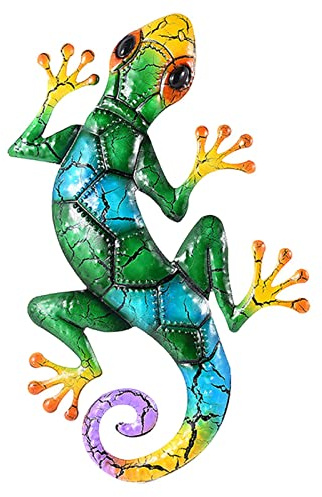 Klomveris Metal Gecko Wall Decor, 17 Inches Lizard Garden Art Hanging Gecko Wall Decor Set, Metal DIY Craft for Terraces, Garden, Walls, Doors, Windows, Bedrooms(COLOR:Green)