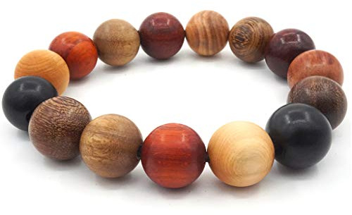 Thajaling Braccialetto tibetano Mala Buddista Buddha meditazione 15mm perline di legno naturale uomini braccialetto elastico di preghiera