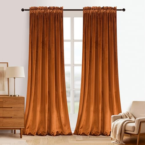 Roslynwood hem sammet orange gardin 243 cm – kraftiga gardiner energieffektivt mörkläggningsgardiner för rum, mörkläggningsgardiner för rum, fönstertäckningsset för hemmabio/vardagsrum, 52 B x 96 L