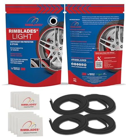 Rimblades Light Black Alloy Wheel Protectors - Fits Up to 22” x 4 Wheels | For Flat Edge Wheels | 8 Colour Options | Easy DIY Fit | Car Exterior Accessory