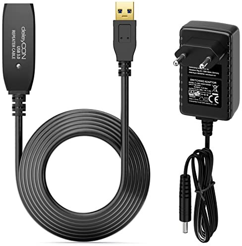 deleyCON 7,5m Aktives USB 3.0 Kabel Aktive Verlängerung mit 1 Signalverstärker & Netzteil USB3.0 Repeaterkabel Verlängerungskabel PC Computer Drucker Scanner