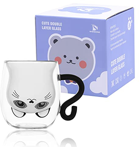 Nero Tazze per Gatti Carine con Manico Tazza da tè e caffè Bicchiere da Caffè Espresso in Vetro Isolante a Doppia Parete Tazza Latte 250ml Regalo per il Compleanno San Valentino