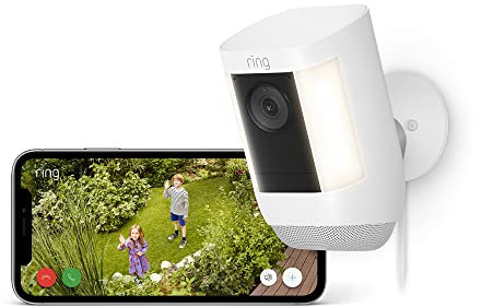 Ring Spotlight Cam Pro Plug-In| Outdoor Security Camera 2K Video with Ring Vision, 3D Motion Detection, Bird's-Eye View, LED Spotlights, alternative to CCTV | 30-day free trial of Ring Subscription