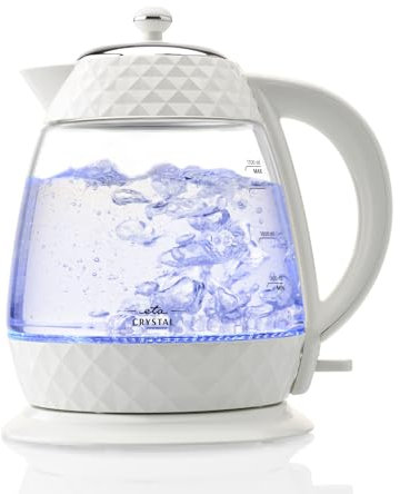 ETA Design Wasserkocher Crystal I Leistung 2.200 W I Volumen 1,7 l I Entkalkungsfilter I Wasserstandsanzeige I LED-Betriebsanzeige I abnehmbarer Deckel I Weiß