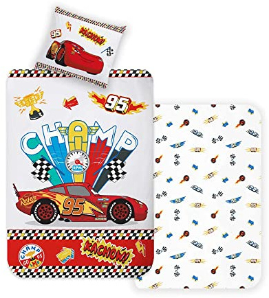 Disney Home Cars - Set di biancheria da letto double-face per bambini, 135 x 200 cm, federa 80 x 80 cm, super morbida, 100% cotone, 2 pezzi, biancheria da letto Cars, morbida e piacevole sulla pelle