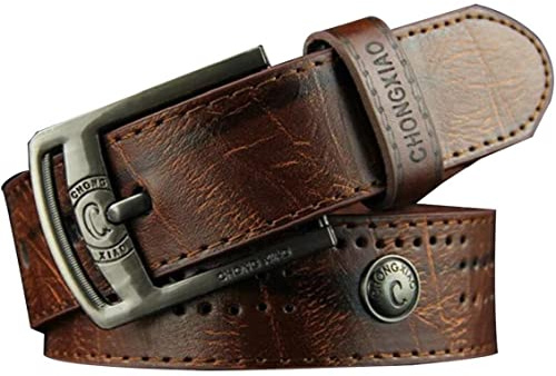 vepoty Cinturón De Cuero De Hombres, Cinturón De Hebilla De Remaches Ajustable para Ropa De Trabajo De Vaquero Casual