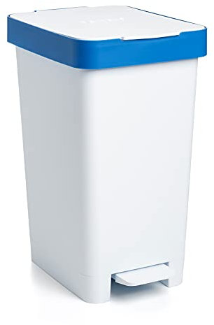 TATAY Poubelle de Recyclage avec Pédale Smart 25L | Design Compact et Fonctionnel | Pour Intérieur et Extérieur | Compatible avec Sacs de 30L | Plastique Recyclé Sans BPA | 26x36x47cm, Blanc, Carton