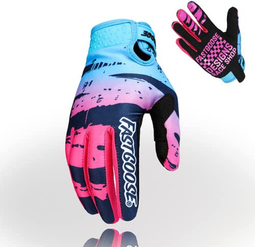 FASTGOOSE Guantes de motocicleta para drit, guantes de motocross para hombres y mujeres, guantes transpirables y ligeros para todoterreno, para ATV, BMX, MTB, carreras (azul fluorescente, S)