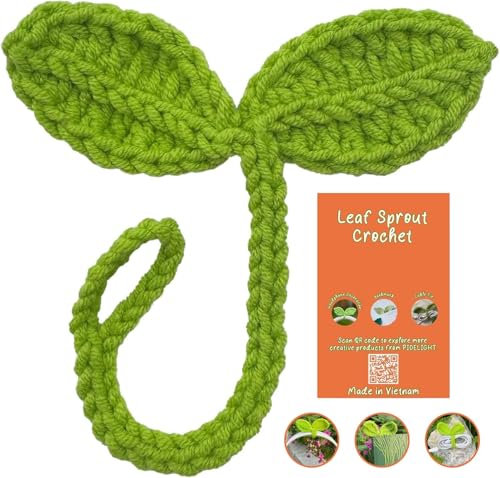 PIDELIGHT Lucky Handmade Knitted Crochet Leaf Sprout - Multi-Functional Accessories with DIY Craft Cotton Yarn, Ideal Corner Bookmark for Bookworms, Unique Headphone Accessory and Cable Tie, Green