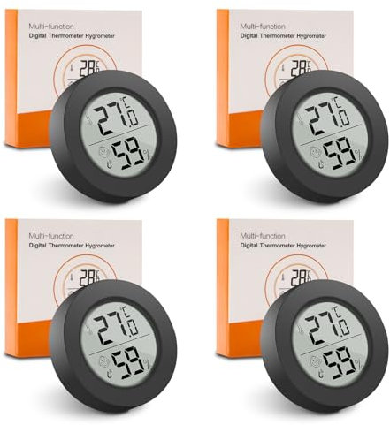 Lot Thermometre Interieur Maison, 4 Pièces Mini LCD Digital Thermometre Hygrometre Barometre Interieur, Mesure Precision Mural Petit Thermomètre d'intérieur pour Chambre Bebe, Culture and Cave, Noir