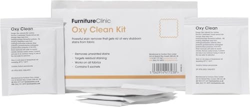 Furniture Clinic Oxy Clean Kit - Removes Stubborn Stains from Fabric and Upholstery - Works on All Fabrics - Targets Residual Yellow or Brown Staining - 5 Individual Sachets