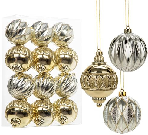 Hollyone Weihnachtskugeln Set 12 Stück Christbaumkugeln Champagner Gold Weihnachtsbaumschmuck für Weihnachtsdeko Dekorative hängende Kugeln für Weihnachten Party Urlaub