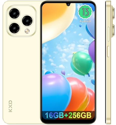 EL KXD 13C Smartphone Pas Cher Écran 6.8 HD+, 16Go+256Go, Octa Core, 4500mAh, 50MP+13MP, Android 13 4G Dual SIM Téléphone Portable debloqué, Fingerprint/Face ID/GPS/WiFi/Type C-Jaune