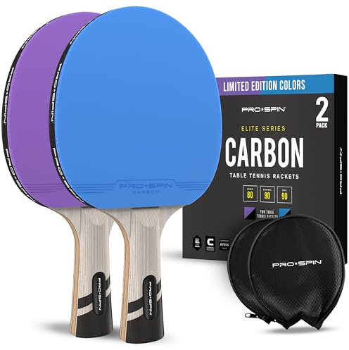 PRO SPIN Tischtennisschläger – Limited Edition ITTF Color | Premium-Kohlefaser-Tischtennisschläger | Profi-Qualität | 7-lagige Klinge, Pro Gummi, 2 mm Schwamm (2 Stück, Blau/Violett)