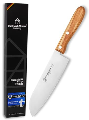 Fachwerk-Messer Santoku-Messer Olivenholz - Kochmesser aus Solingen/Germany - Allzweckmesser/Universalmesser Rostfrei 16,5 cm Klinge