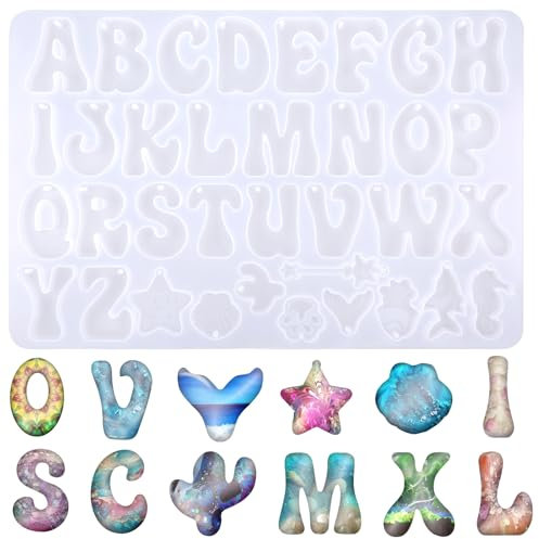 JJUNW Gießform Silikonform Buchstabe, A-Z Alphabet Silikonformen Gießformen, Epoxidharz Harz Form Mini Alphabet Epoxidharz Formen für DIY Schmuck Home Dekoration Kuchen Dekoration Anhänger
