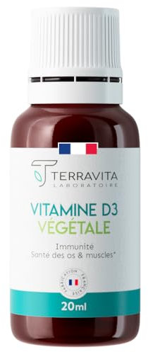 Vitamine D3 Végétale D3V® | 2000 UI | Flacon de 20 ml | 8 Mois de Cure | Haute Absorption | Santé des Os & Immunité | Enfants et Adultes | Huile de Coco TCM | Vegan et Made in France | Terravita