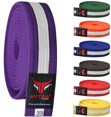 Mytra Fusion Karate Belt Multiple Colors Taekwondo Belts Martial Arts Karate Belts (Purple/White, 320-CM)