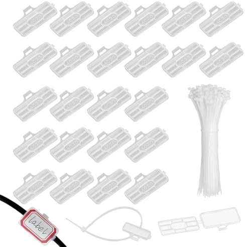 RHQFDM 30 Pcs etichette per cavi trasparenti,clip per marcatura dei cavo, impermeabili,con 30 Pcs fascette in nylon,per la marcatura e la classificazione di cordoni di tutti i tipi