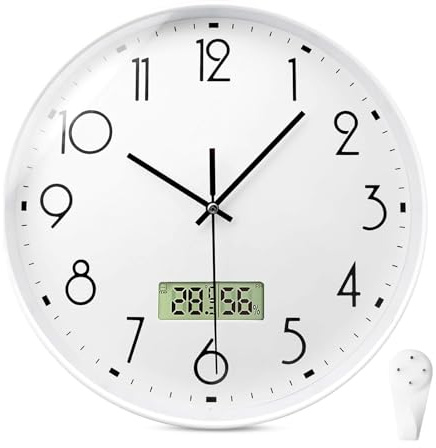 PORFOYO Funkuhr Wand, Funk Wanduhr, Lautlos Ohne Tickgeräusche, 30CM Funkuhr geräuschlos, Batterie Betriebene Wanduhr, Geräuschlose Ohne Tickgeräusche Für Wohnzimmer, Küche, Schlafzimmer, Büro(Weiß)