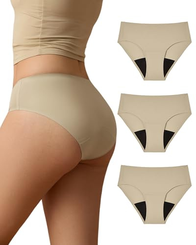 SHARICCA Biancheria intima periodica Forte sanguinamento 40 ML assorbenza periodi biancheria intima traspirante a prova di perdite mestruale mutande slip donna, beige., M