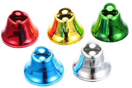 OSALADI 50 Campanelli Artigianali a Gabbia per Uccelli, Piccole Campane Metalliche Colorate (Oro, Argento, Verde, Rosso, Blu) Foro per Appendere, Giochi Fai da Te e Decorazioni Festive