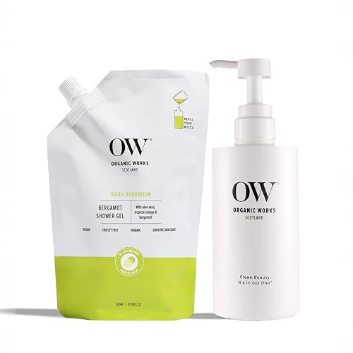 Organic Works Bergamot Shower Gel Starter Pack 500ml – Hypoallergenic Body Wash for Extra Dry Skin with Aloe Vera, Bergamot, Orange Oils & Vitamin C – Hydrating, 99.8% Natural, Protects Skin