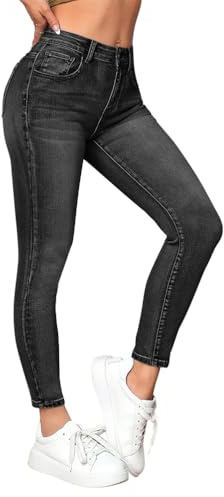 Tomwell Jeggings Femme Taille Haute Jean Skinny Elastique Rétro Jeans A Noir M