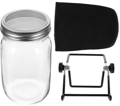 Milisten Kit de Germinación de Semillas con Tarro de Boca Ancha Tapas de Acero Inoxidable y Soporte Incluye Bolsa de Sombra para Brotes de Frijol Accesorio para Cultivo Casa