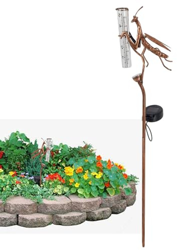 Liakyunf Pluviómetro con Luces LED, Indicadores meteorológicos - Luces de pluviómetro para Exteriores con energía Solar 2 en 1 | Mantis Shape - Pluviómetro Decorativo Multifuncional para Patios,