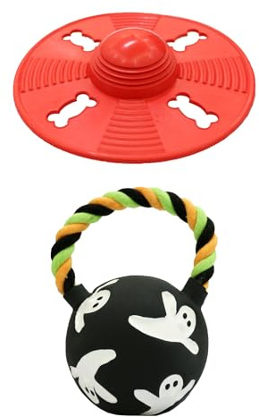 Deeow Alieen Dog Frisbee for Fetch and Black Jack-o-Lantern Pet Toys, Teething Clean Outdoor Flying Disc and Halloween Pumpkin Pet Toy, Interactive Squeaky Dogs Toy for Water, Park, Beach Fun