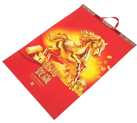 SHINEOFI Calendrier Mural du Nouvel An Chinois 2026 – Année du Cheval, Calendrier Lunaire Traditionnel avec Phases Lunaires, Décoration Feng Shui Rouge à Suspendre pour Maison et Bureau