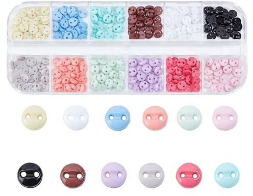 letsinstyle 300 Pieza de Botones Redondos de Resina de 5mm, Botón de 2 Agujero de Colores Variados con Caja, Accesorios de Costura para Manualidades DIY