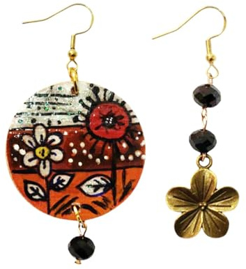 Orecchini dipinti a mano – FIORI MARRONI- Orecchini pendenti da donna, Gioielli in legno dipinto, Gancio in argento, Made in Italy, Bijoux, Lavorazione Artigianale